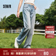 Semir森柔牛仔|森馬牛仔褲女涼感闊腿褲2024夏季高腰長褲 牛仔黃泥染80325-涼感 M