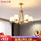 三洛（SANLUO）美式吊燈客廳主燈全銅餐廳燈簡(jiǎn)約現(xiàn)代臥室房間燈北歐燈具套餐2119 6頭含LED燈泡+包安裝+配防塵蓋