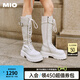MIO【迪麗熱巴同款】MIO米奧冬加絨保暖長筒靴騎士酷颯瘦瘦靴煙筒靴 米白色 35