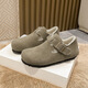 百麗踏勃肯鞋加絨加厚冬季保暖棉鞋2025新款皮毛一體真皮全包博肯單鞋女 灰綠色加絨 38
