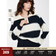 ELLE【cozy巴黎】法式大翻領(lǐng)綿羊毛條紋針織衫女2025春季新款毛衣 條紋 L