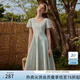 范思藍恩溫柔氣質(zhì)收腰短袖方領(lǐng)A字連衣裙女夏季2025新款裙子2104 淺水藍 M