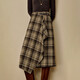 茵曼復古不規則荷葉邊格子半身裙2025冬女裝新款A字裙子 綠咖格 M