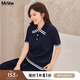MsShe【羊毛混紡】大碼女裝2025秋季胖mm顯瘦polo短袖針織衫上衣 藏青藍色現(xiàn)貨 4XL