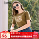 百圖betu女裝夏季新款T恤圓領(lǐng)立體字母刺繡寬松短袖女2407T26 卡其綠 M