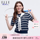 ELLE ACTIVE七夕情人節(jié)禮物T恤披肩條紋毛織女透氣冰爽短袖可拆卸撞色針織衫 藏青/白色 2XL