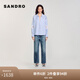 SANDRO2025春夏新款女裝氣質歐若風深V鏤空條紋襯衫SFPCM01414 D251/藍色 M