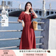 香影絕美紅色連衣裙女2025夏季新款海邊度假沙灘裙高腰泡泡袖裙子 紅色 S 155/80A/85-95斤