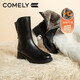 康莉（COMELY）加絨短靴女冬季新款真皮羊毛里中筒靴保暖靴子 黑色/羊毛里 37