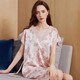 UOSO真絲睡衣女士短袖新中式印花桑蠶絲V領(lǐng)睡裙薄款寬松家居服 SQ24621 M 160