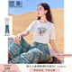 香影波西米亞民族風套裝女2025夏季新款印花短袖t恤闊腿褲兩件套 藍色 S