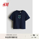 H&M【迪士尼系列】童裝男嬰T恤2025秋新款米奇印花短袖上衣1263213 海軍藍(lán)/米奇老鼠 100 100/56
