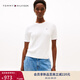 TOMMY HILFIGER【絞花圓領(lǐng)】25秋冬新款女純棉休閑鑲邊袖口打底短袖針織衫 白色YBL M （推薦：110-120斤）