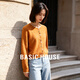 Basic House/百家好復古風(fēng)彩色紐扣圓領(lǐng)針織開(kāi)衫女溫柔秋冬毛衣 橘色 L