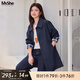 MsShe【設計感格紋風衣外套女】大碼女裝2025秋季胖mm顯瘦高級感外套 藏青藍色25年9月10日到貨 2XL