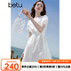 百圖betu女裝2025夏季新款短袖連衣裙重工刺繡收腰顯瘦裙子女2505T75 白色 S
