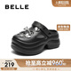 百麗兩穿洞洞鞋女25夏新厚底增高外穿包頭拖鞋B2648BT5 黑色 36