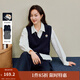 茵曼（INMAN）2025秋冬女裝新款復古V領(lǐng)刺繡馬甲針織衫顯瘦無(wú)袖上衣毛衣 藏青色 M