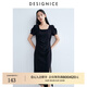 迪賽尼斯（DESIGNICE）2024年夏季新款純色高級感通勤風(fēng)氣質(zhì)方領(lǐng)短袖開叉連衣裙 黑色 L