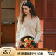 Olrain歐芮兒杏白色V領(lǐng)毛衣女春裝新款菱格鏤空馬海毛套頭衫 杏白色 M