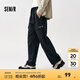 森馬（Semir）休閑褲男寬松直筒工裝褲山系戶外春季繡花長褲松緊腰褲子時尚 黑色90001 L