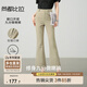尚都比拉復古休閑褲女夏季小個(gè)子修身顯瘦腳口開(kāi)衩九分微喇褲 卡其色 M