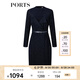 PORTS寶姿秋冬新品女裝縫制針織長(cháng)袖中長(cháng)連衣裙LL9N075LCF059 丈青混色 L (8)