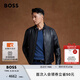BOSS博斯【七夕節(jié)禮物】【機車風(fēng)羊皮】男士立領(lǐng)雙拉鏈復(fù)古風(fēng)皮夾克 001-黑色 M (48)
