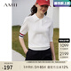 AMII七夕禮物2025秋新款POLO翻領(lǐng)雙曲紗冰麻紗彈力撞色條紋針織衫女 米白 XL (170)
