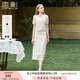 香影小香風(fēng)蕾絲套裝裙子女夏季2025新款重工刺繡白色半身裙兩件套 米白 L 165/88A/110-125斤