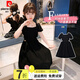皮爾卡丹（pierre cardin）童裝女童連衣裙夏季2025新款洋氣小女孩泡泡袖公主裙方領(lǐng)兒童裙子 黑色 150 尺碼11~12歲【140-150cm】