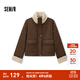 森馬外套女菱形格仿羊羔毛立領(lǐng)2024新款冬季慵懶寬松夾棉夾克復古 咖色調00355 165/88A/L