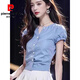 皮爾卡丹（pierre cardin）法式飛飛短袖襯衫女高級(jí)設(shè)計(jì)感小眾夏季獨(dú)特別致辣妹上衣2025新款 6871-藍(lán)色 L 【建議105-115斤】