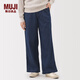無印良品（MUJI）女式 輕量牛仔 抽褶寬版褲 女款褲子25年秋季 女裝 BE1Z2C5A 藍色 M (160/66A)