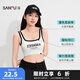 三福女夏季美式英文背心 休息運動(dòng)風(fēng)帶杯寬松吊帶上衣女497468 白色 M