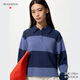 優(yōu)衣庫合作款/女裝柔軟綿羊毛POLO領(lǐng)條紋針織衫/毛衣25新款481543 68 深藍色 M