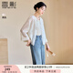 香影新中式輕國(guó)風(fēng)薄款外套女2025夏裝新款刺繡小個(gè)子盤扣開衫上衣 米白 M 160/84A/95-110斤