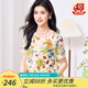 金菊雙縐【100%桑蠶絲真絲上衣】2025夏季新款植物印花薄款T恤女裝 明艷花卉白 2XL (175/96A)