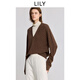 LILY2025冬新款羊毛耗牛絨混紡復古撞色假兩件套頭針織衫打底衫女 719栗棕 M