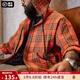 馬登工裝 美式休閑色織格紋連帽衫秋季橘紅格子襯衫長(cháng)袖襯衣 橘紅格 （寬松版型） L