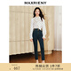MAXRIENY精致復古水洗色牛仔褲鉛筆褲高腰修身褲子女 深牛仔藍 M 02/36