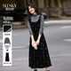 熙世界（sllsky）千金風(fēng)miu系穿搭背心裙套裝秋冬針織衫絲絨連衣裙兩件套 午夜黑 2XL