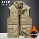 JEEP SPIRIT吉普馬甲秋冬季男寬松加絨加厚立領(lǐng)純色中老年棉衣 卡其色 XL