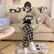 梵昇昱珊瑚絨加厚保暖睡衣家居服套裝女冬加絨卡通小貓套頭長(cháng)袖長(cháng)褲睡袍 黑貓兩件套 M 建議80—100斤