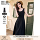 香影（xiangying）黑色吊帶連衣裙女2025春夏新款垂墜感氣質(zhì)收腰無袖雪紡小黑裙 黑色 M