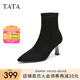 他她（TATA）氣質(zhì)高跟時裝靴女靴尖頭彈力顯瘦短靴冬新款XJS01DD4 黑色 38