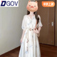 DGOV法式茶歇碎花連衣裙子女夏季2025新款感溫柔氣質(zhì)系帶收腰長(cháng)裙 【米白色】御姐穿搭連衣裙 S 85-100斤