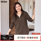 MsShe【棉針織】大碼女裝2025秋裝胖mm寬松半拉鏈連帽分割長(cháng)袖T恤 拿鐵色現貨 2XL