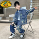 G.DUCKKIDS男童春裝牛仔套裝2025新款兒童裝大童春秋款炸街兩件套潮酷帥衣服 藍色aekosem 150 cm