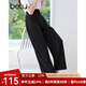 百圖betu女裝2025夏季新款休閑闊腿褲金屬扣袢通勤西褲褲子女2505T61 黑色 L
